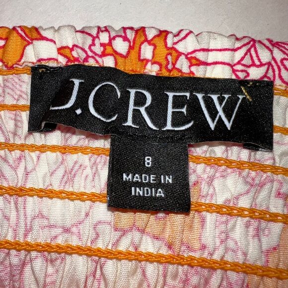 J.Crew Babydoll Crop Tank Top Womens 8 Orange‎ White Floral Button Front Bow - Picture 5 of 8
